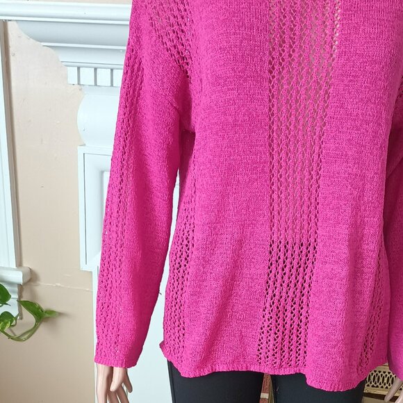 Francesca's Blue Rain Pink Sweater XL Open Knit Pointelle Long Sleeve Silky Soft - Picture 3 of 12
